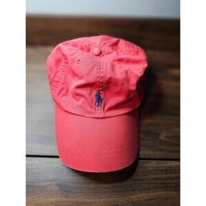 Polo Ralph Lauren Hat Red Classic Pony Leather Strap Adjustable